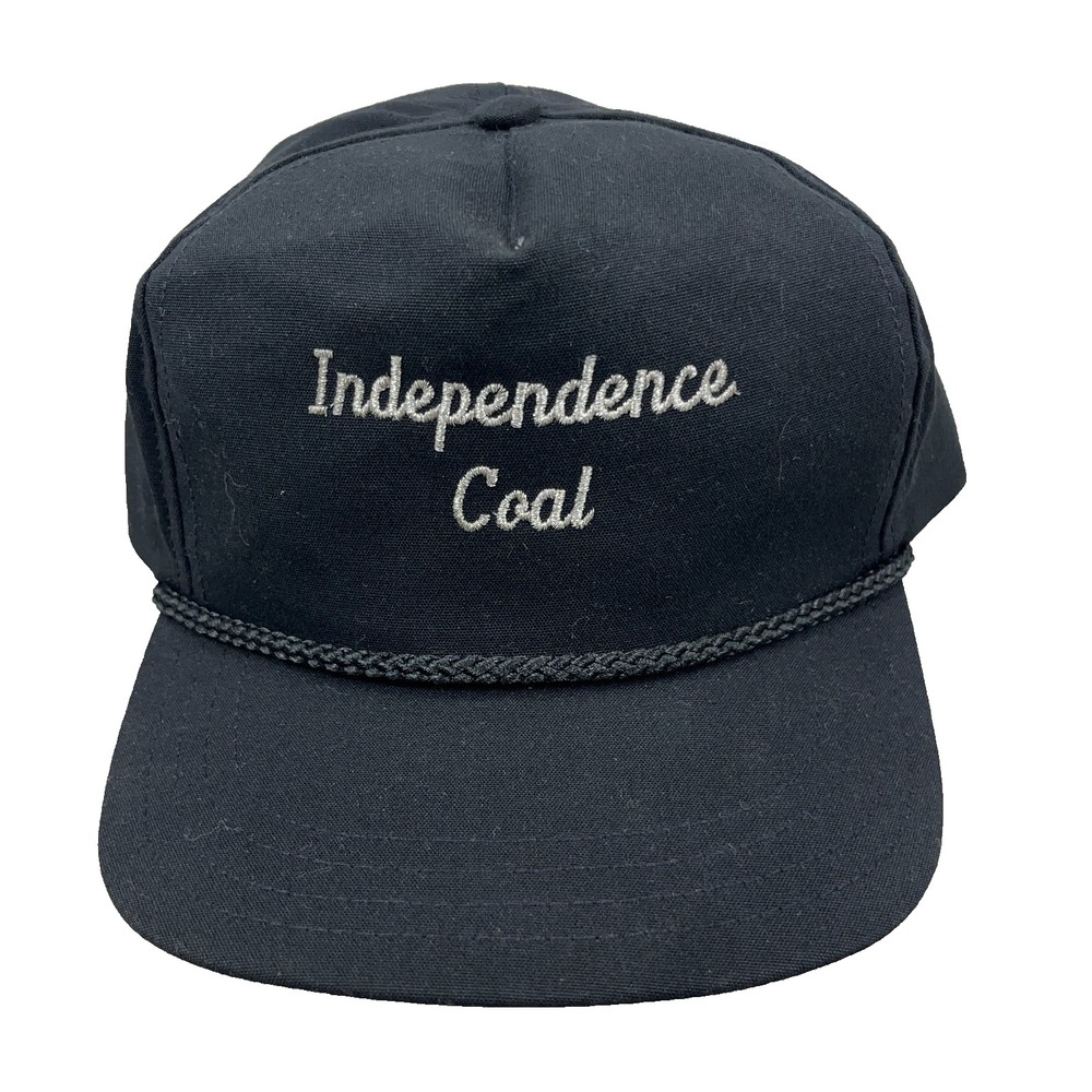 Vintage Independence Coal Mine Trucker Hat Cap 90s USA Rope Strap Back Black